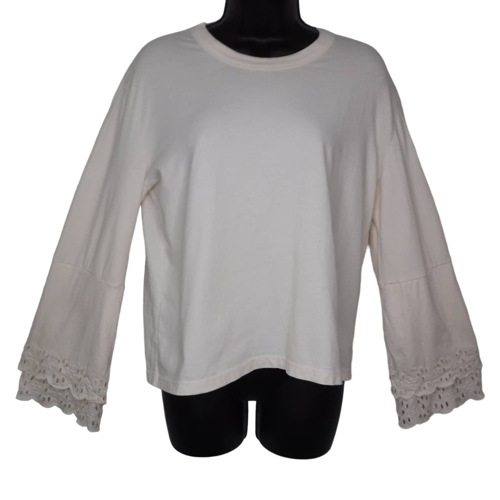 MADEWELL Womens Size Medium Eyelet Embroidered Tier-Sleeve Tee